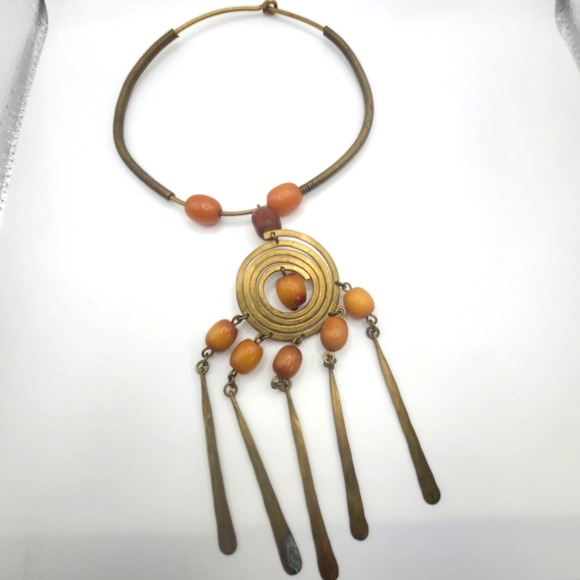 Vintage Ethnic Statement Necklace Beaded Tribal Egyptian Revival